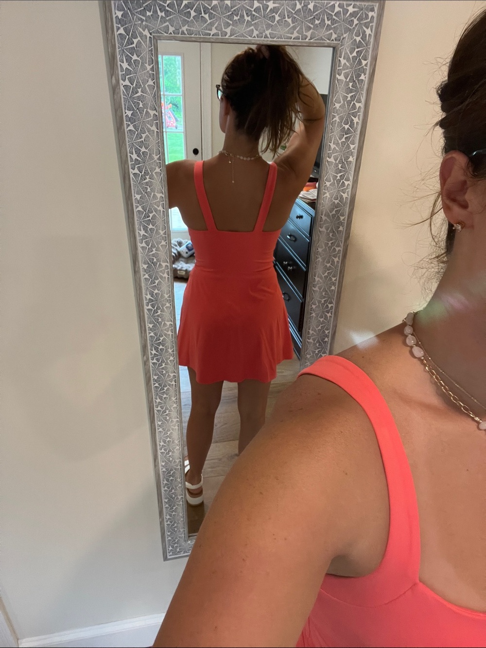 Athletic Coral Skater Dress with Side Slit and shorts - Picture 3 of 5